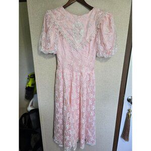 Gunne Sax Jessica McClintock Pink Lace Satin Dress Size 7 Vintage 80s Formal